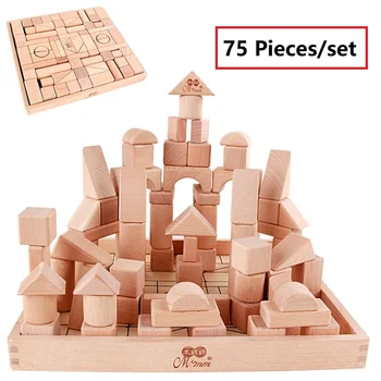 28-75 vienetų/set Vaikas Mini Medinės Pilies Statyba Blokai Geometrinės Formos Švietimo Žaislai, vaikų Žaidimo medienos statybos mūrinis