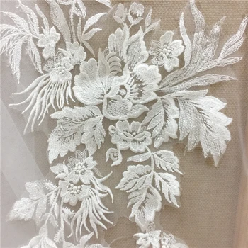 3 poros 6 gabalus didelis aišku, seuin nėrinių aplikacijos pora, gėlių embroideryed 