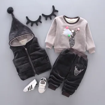 Vaikų drabužiai aksomo tirštėti trys nustatyti vaikų, naujagimių drabužiai baby berniukas ir mergaitė tiktų žiemos vilnos kailis viršūnes šiltu vilnos striukė