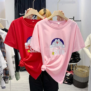 Mielas Harajuku Animacinių Filmų Doraemon Spausdinti Marškinėliai Poroms Anime Aukštos Kokybės Medvilnės Drabužius Mados Hip-Hop Pavasario Vasaros Streetwear