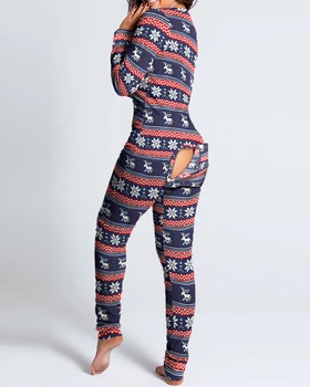 2021 Naujųjų Metų Kalėdų Funkcinės Sagomis Atvartu Spausdinti Moterų Suaugusiųjų Nuimamas Pižama Kostiumas Homewear Vienas Gabalas Jumpsuits