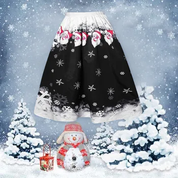Animacinių Filmų Spausdinti Kalėdų Sijonai Moterims Linija Elastinga Kelio Ilgis Atsitiktinis Midi Sijonas Kalėdos Faldas Mujer Moda 2019 Saia Jupe Femme