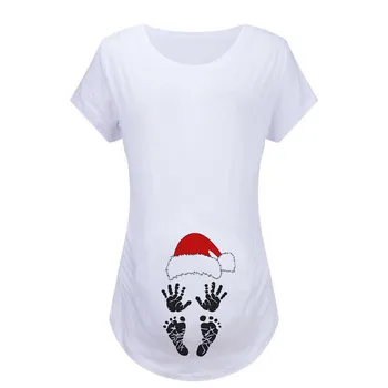 Kalėdų Spausdinti Moteris Nėščia T-shirt Kietas Viršuje Slaugos Kūdikio Motinystės trumpomis Rankovėmis Viršūnes Prarasti Motinystės Drabužių #LR2