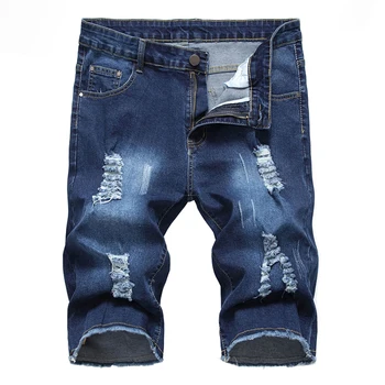 Vyriški plius dydžio skyles kankina ruožas džinsinio šortai Vasarą slim straight pakraštyje jeans Mėlyna Juoda