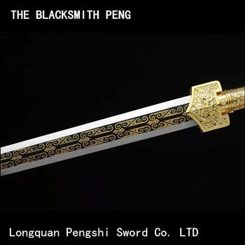 Kinijos Han Jian Aštrių kovos menų kardai/Aštuonias pusės mangano plieno kardas su ilga rankena/nekilnojamojo Kinijos kardas/aukso