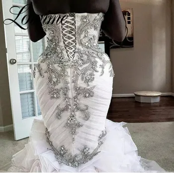 Kristalai Rožinė Vestuvių Suknelės 2021 Pakopinis Sijonas Raukiniai Undinė Vestuvių Suknelė Individualų Plius Dydis Vestuvių Chalatai Vestidos De Novia