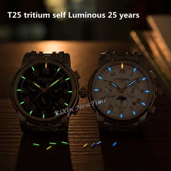 Prabangos prekės Tričio T25 šviesos karinės žiūrėti auto mechaninė vyrų laikrodžiai full steel laikrodis atsparus vandeniui montre mėnulio fazės reloj