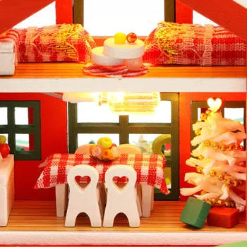 3D Kūrybos Rankų darbo Medinės Lėlės Namas Kalėdų Rogės Surinkti Namas Modelio Miniatiūra 
