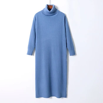 HLBCBG Žiemą Stori Megztiniai Ilgi Tiesūs Moterų Suknelė Šilta Golfo Pullover Sweater Dress Negabaritinių PRAŠMATNUS Kalėdų 
