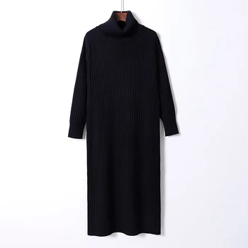 HLBCBG Žiemą Stori Megztiniai Ilgi Tiesūs Moterų Suknelė Šilta Golfo Pullover Sweater Dress Negabaritinių PRAŠMATNUS Kalėdų 