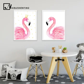 Akvarelė Gyvūnų Flamingo Plakatai Sienos Menas Drobė Spausdina Tapyba, Dekoratyvinės Nuotrauką Vaikų Kambarį Šiuolaikinio Namų Dekoro