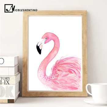 Akvarelė Gyvūnų Flamingo Plakatai Sienos Menas Drobė Spausdina Tapyba, Dekoratyvinės Nuotrauką Vaikų Kambarį Šiuolaikinio Namų Dekoro