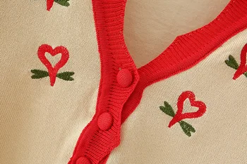 2020 Moterims Megztiniai Single-breasted Mygtuką Cardigan Siuvinėjimo Megztinis Retro Susiduria bamba Trumpas Trikotažas trumpomis rankovėmis Megztinis Viršūnės