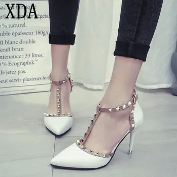 XDA 2019 NAUJŲ moteris aukštakulnius batus Ponios Sexy Pažymėjo Tne moterų siurbliai Sagtis kniedės nude aukštakulniai bateliai nemokamas pristatymas