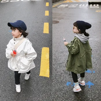 Rudens stilius kūdikių mergaičių mados ilgomis rankovėmis tranšėjos paltai 2 - 7 metų vientisos spalvos prarasti atsitiktinis kailis vaikų striukė