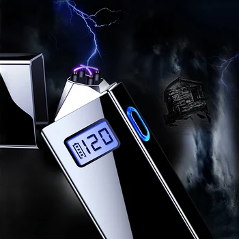 Dvigubo Kampo Lengvesni LED Baterija Ekranas Vėjo USB Žiebtuvėlis Įkrovimo plazminius, Žiebtuvėlio Elektroninių Įtaisų Vyras