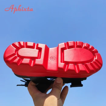 Aphixta Platforma Sandalai Moterims, Batai Raudonas Storas Soled Pleišto Kulniukai, Batų Oda Moterų Sagtis Paplūdimio Skaidres Sandalai Moteris Batai