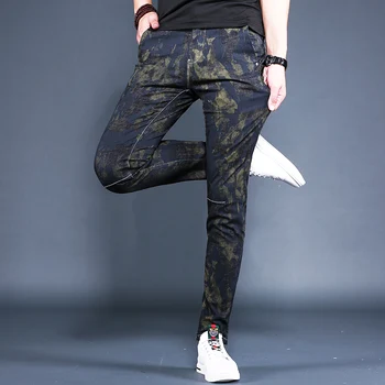 Korėjos Stiliaus Vyrų Ruožas Kamufliažas Džinsai 2020 Metų Vasaros Raišteliu Jean Mados Slim Fit Pieštuku Kelnes Streetwear Džinsinio Audinio Kelnės