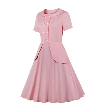 Trumpas Rankovės Medvilnės Vasaros Rožinė Suknelė VD1427 Hepburn Vintage Retro Swing Rockabilly Suknelė 50s 60s Elegantiškas Šalis Suknelės