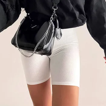 FSDA 2020 metų Vasaros Ribber Šortai Dviratininkas Baltoji Moteris Atsitiktinis Streetwear Juoda Sporto Mini Šortai Aukštos Juosmens Juoda Sexy