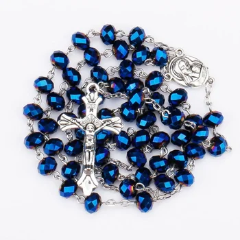 Klasikinis Mėlynos Spalvos Metalo Karoliukai Katalikų Rožinio Vėrinį Mergelės Šventosios Žemės Šventosios Kūdikių Religinių Kryžiaus Karoliai