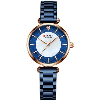 CURREN Laikrodžiai Moterims, Viršuje Prabangos Prekės ženklo Mėlynas Plonas Kvarcinis Laikrodis su Nerūdijančio Plieno Juosta Paprasta Mergina Laikrodis