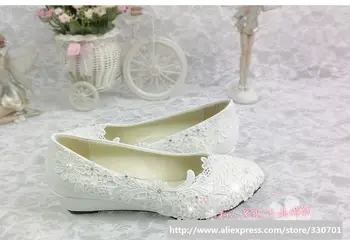 3CM pleištai kulno vestuvių batai brides balta šviesa, dramblio kaulo nėrinių moters šalies šokių batų nuotakos suknelė siurbliai batai pleištai.