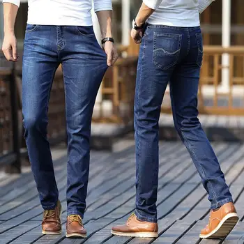 2019 Mados Pavasario Vasaros Jeans vyriški Laisvalaikio vientisos Spalvos, Verslo Elastinga Slim Fit Liesas Tiesiai Pants Plus Size