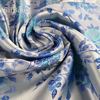 Kinijos pigūs fabrc rožinė mėlyna gėlė žakardo brokatas audinio suknelė kailis 