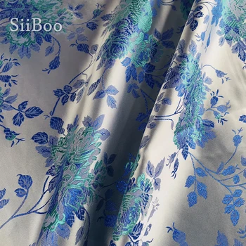 Kinijos pigūs fabrc rožinė mėlyna gėlė žakardo brokatas audinio suknelė kailis 