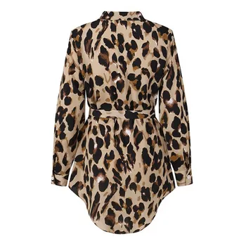 CHRONSTYLE Moterų Leopardas Spausdinti Atsitiktinis Pavasario, Rudens Dress 2021 Elegantiškas Giliai V-kaklo Aukštos Juosmens Tunika Sūpynės, Marškinėliai, Suknelės, Vestidos