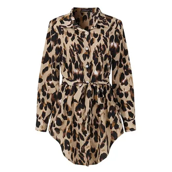 CHRONSTYLE Moterų Leopardas Spausdinti Atsitiktinis Pavasario, Rudens Dress 2021 Elegantiškas Giliai V-kaklo Aukštos Juosmens Tunika Sūpynės, Marškinėliai, Suknelės, Vestidos