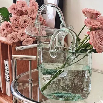 Stiklo Krepšelį Gėlių Vaza Ekologiškas Žalias Stiklas Namų Dekoratyviniai Augalai Savininkas Rankinės Krepšelį Gėlių Kompozicijų Baldai