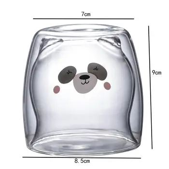 3D 2-lygio Mielas Panda Bear Naujovišką Alaus Akiniai atsparūs Karščiui Dvigubos Sienelės Kavos Puodelis Ryte Pieno Stiklinę Sulčių Stiklo