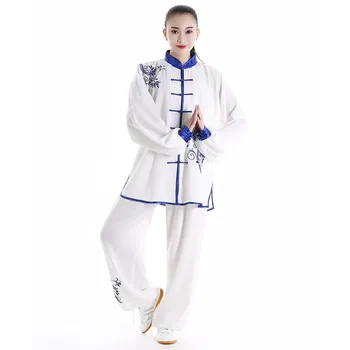 Chi Vienodas Suaugusiųjų Kovos Menų Drabužius Ilgomis Rankovėmis Siuvinėjimo Taekwondo Kungfu Kostiumas Kinų Stiliaus Rytą Naudotis Kostiumai