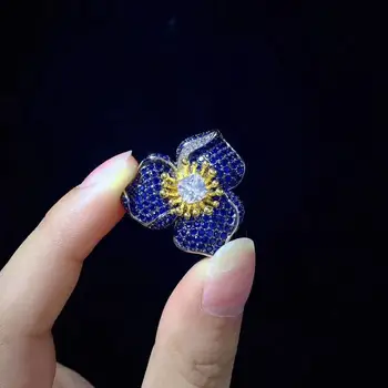 Mėlynos spalvos gėlių papuošalų rinkinys pakabukas, žiedas ir auskarai 925 sterlingas sidabro su kubinis cirkonis bauda moterų papuošalai nemokamas pristatymas