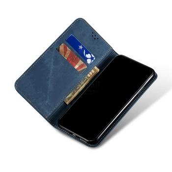 Už Xiaomi MI Poco X3 NFC Piniginės Atveju Magnetinis Knygų Flip Dangtelis Pocophone X3 Džinsinio audinio Odos Telefonas Krepšiai Atramą Kortelės Turėtojas