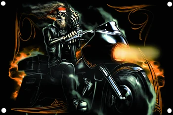 Kaukolė su motociklu rūkymas didžiuoju pirštu gaisro Reklama Namo Apdaila Kabo vėliavos 4 Gromments Kampuose 3*5FT