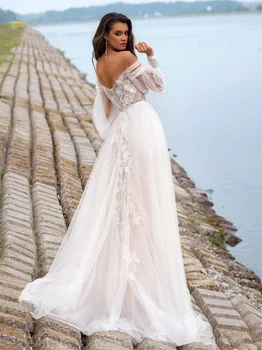 LORIE 2020-line Paplūdimys Vestuvių Suknelė ilgomis Rankovėmis Valymo Traukinio Nuotakos Suknelė Užsakymą Princesė, Vestuvinių Suknelių Boho Plius Dydis