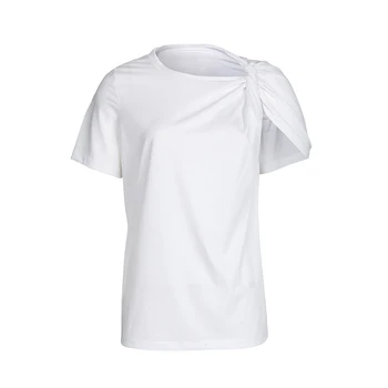 TWOTWINSTYLE Ruched Basic Marškinėliai Moterims trumpomis Rankovėmis didelio Dydžio, Netaisyklingos Baltos spalvos sportinius Marškinėlius, Viršuje 2020 Metų Vasaros Mados Naują Drabužių