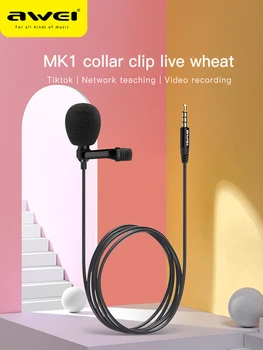 AWEI MK1 Mikrofonas Telefonų Priedai 3.5 mm Aux-Jack Vlog Įrašyti 3m Ilgis, Gera Garso Triukšmo Panaikinimo