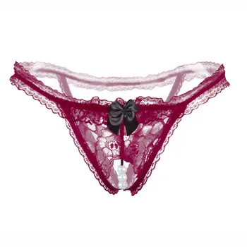 Moterų Sexy G String micro Nėrinių Atidaryti, Padalinti Skylę Lankas duobute Thong Kelnaitės Šortai tangas apatinis Trikotažas Underwears Kelnės 2019
