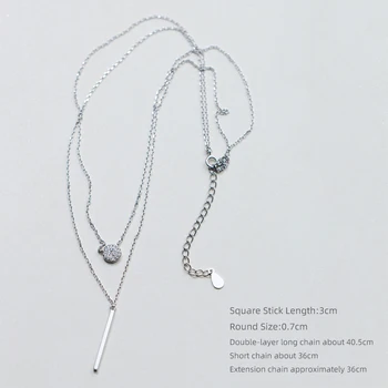 Modian Sterlingas Sidabro 925 Šviečia Cirkonis Disko Geometrinis Stick Pakabukas Karoliai Moterų Dvigubo Sluoksnio Necklaace Fine Jewelry