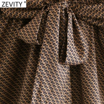 Zevity Naujas Moterų Derliaus Pasukite Žemyn Apykaklės Geometrinis Spausdinti Lankas Varčias Marškinėliai Suknelė Femme ilgomis Rankovėmis Krūtinėmis Vestido Medžiaga DS4671