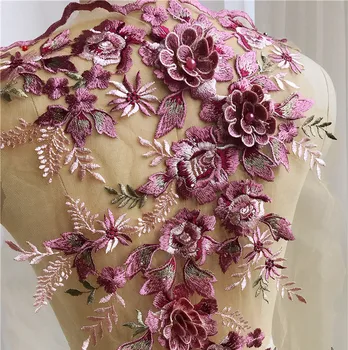 3D Violetinė Gėlių Siuvinėjimas Karoliukais Aplikacijos Už vakarinę Suknelę Siūti Drabužiai Pleistras Nėrinių Audiniai, Apdailos Medžiagos, Priedai