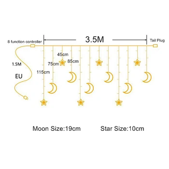 220V ES Plug Moon Star LED Užuolaidų Žiburiai Kalėdų Pasakos Girliandas Lauko LED Šmėžavimas String Šviesos Šventė, Festivalis Apdaila