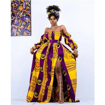 Afrikos Ponios Drabužiai 2020 Naujienos Off Peties Suknelė Dashiki Spausdinti ilgomis Rankovėmis Maxi Drabužiai Plius Dydis Afrikos Suknelės Moterims