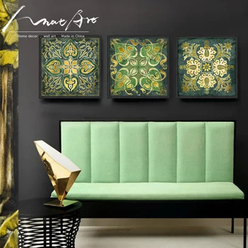 Smaragdas Indijos nacionalinio modelio retro 3 gabalo drobės, sienos menas namų dekoro tapyba už kambarį plakatai ir spausdina schilderij