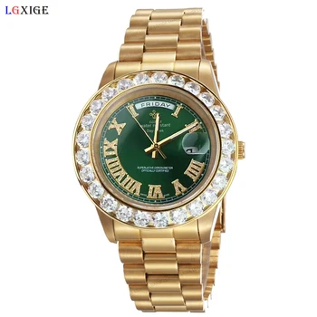 Prabangių Didelių Deimantų laikrodžiai A2813 18K mens prekės Pirmininkas Dieną AAA diamond riešo žiūrėti vyrų safyras originalūs Laikrodžiai