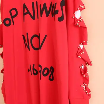 Vefadisa Juoda Raudona Duobute Moterys T-shirt 2020 m. Rudenį Skylę Long Sleeve T-shirt O-Kaklo Kratinys Moterų Ilgi marškinėliai Prarasti QYF3832
